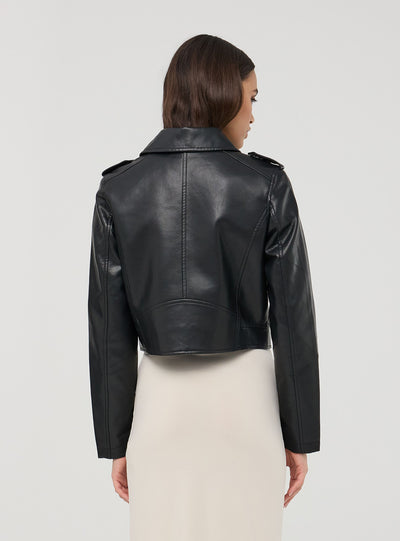 Leather-effect crop jacket