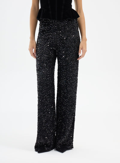 Pantaloni wide leg con paillettes