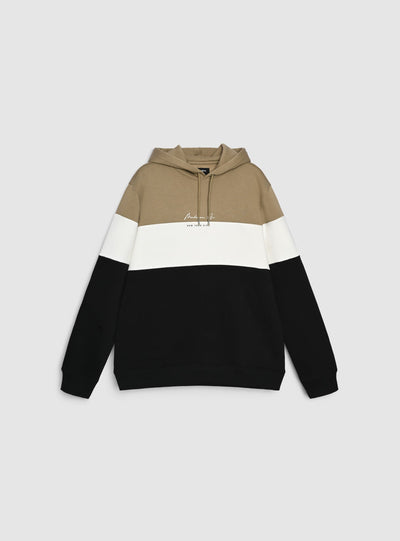 Felpa con cappuccio block color con scritta