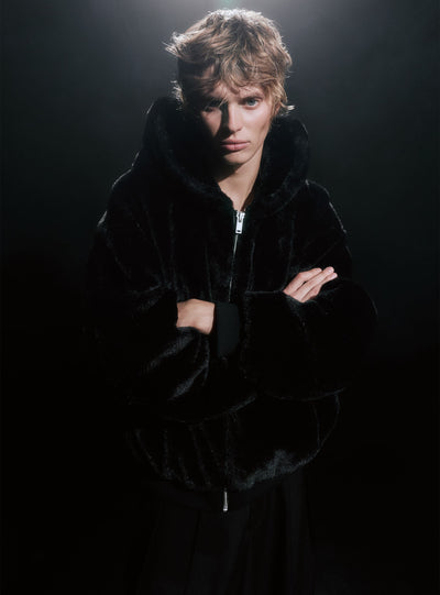 Bomber con cappuccio effetto teddy