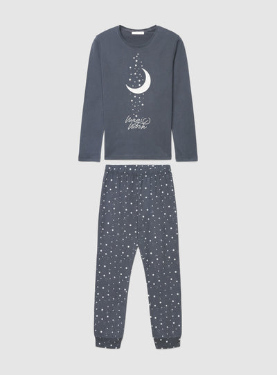 Set pigiama con t-shirt a maniche lunghe e stampa stelle e luna