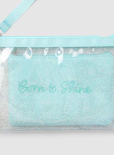 Beach clutch with glitter lettering