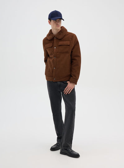 Corduroy jacket with shearling-effect collar