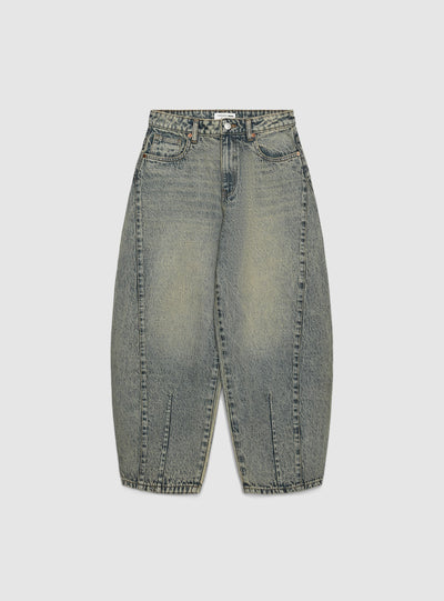 Jeans barrel a tinta unita