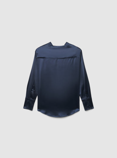 Camicia in satin con collo coreano e arriccio