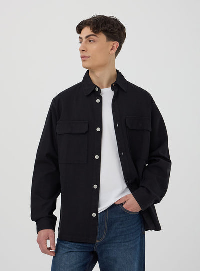 Camicia shacket in twill di cotone tinta unita