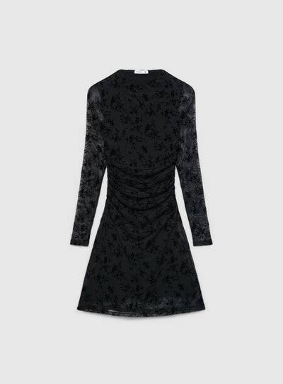 Vestito aderente con arricciature e stampa floreale