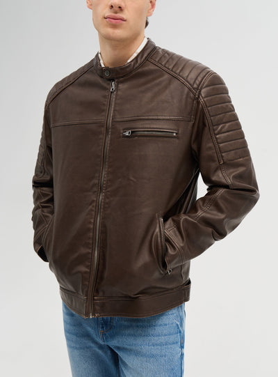 Giacca biker effetto pelle con collo coreano