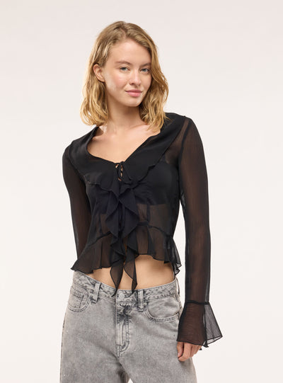 Blusa con rouches e laccio