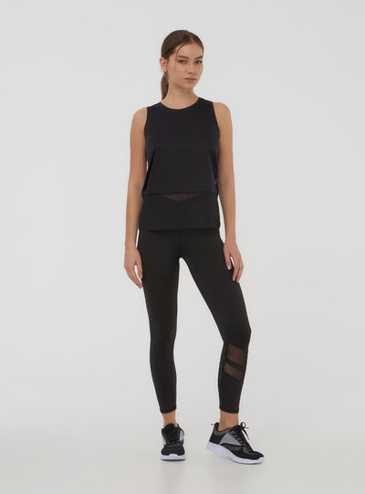 Canotta sportiva con tulle semitrasparente