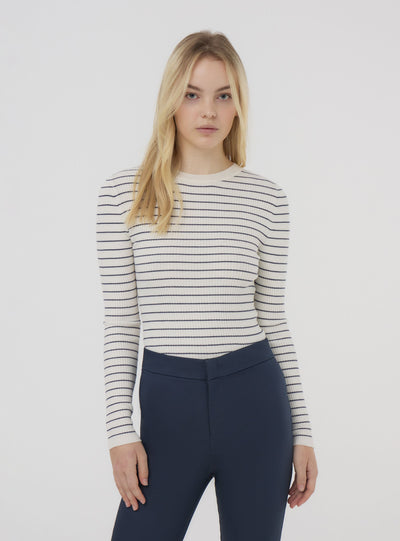 Maglia crop a righe a costine