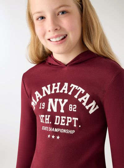 Crop-T-Shirt mit Kapuze und College-Print