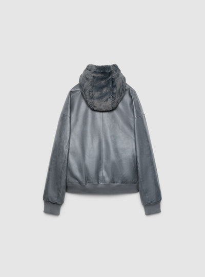 Bomber imbottito con cappuccio effetto pelle
