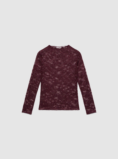 Langärmeliges T-Shirt aus Spitze mit Pailletten