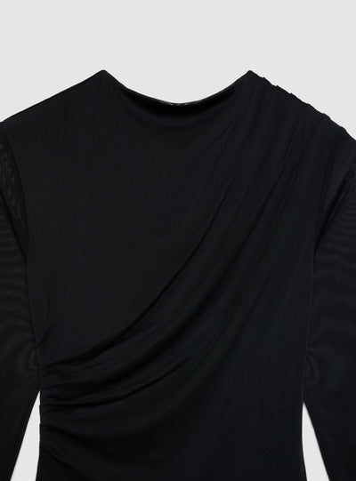 Body drappeggiato con maniche in tulle