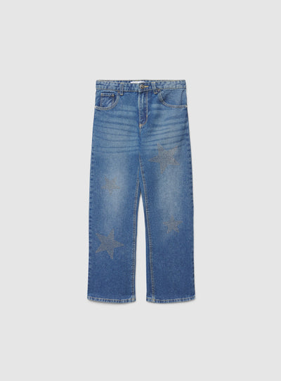 Jeans wide leg con stelle strass