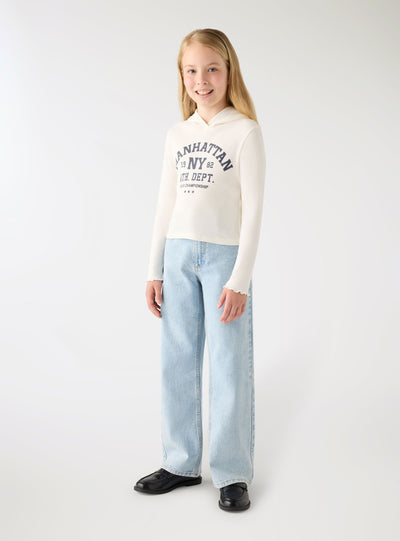 T-shirt crop con cappuccio e stampa college