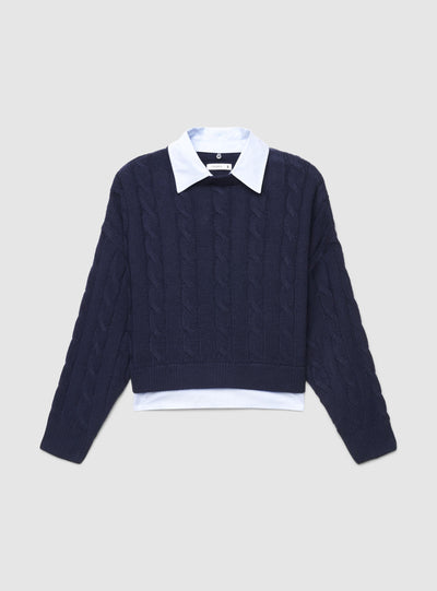 Maglia con trecce e collo camicia
