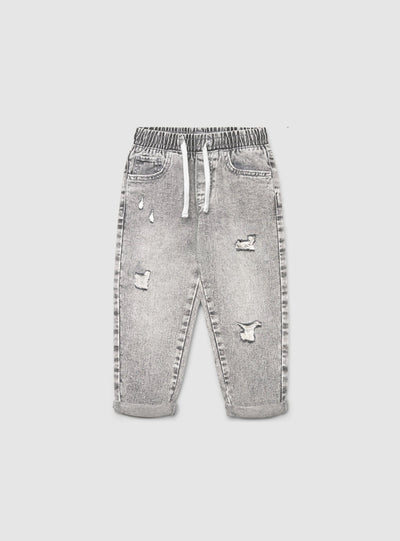 Children's jogger jeans with rips and drawstring