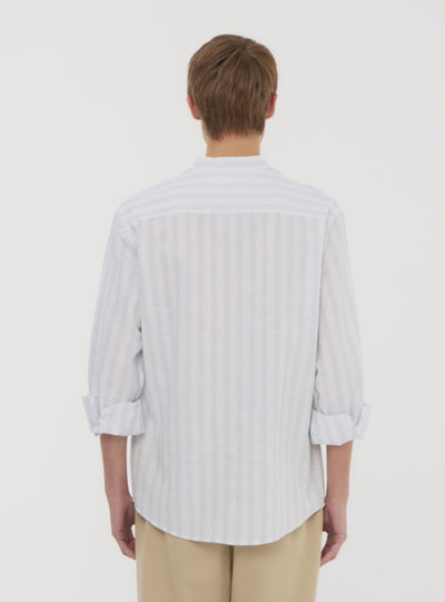 Camicia coreana a righe in misto lino