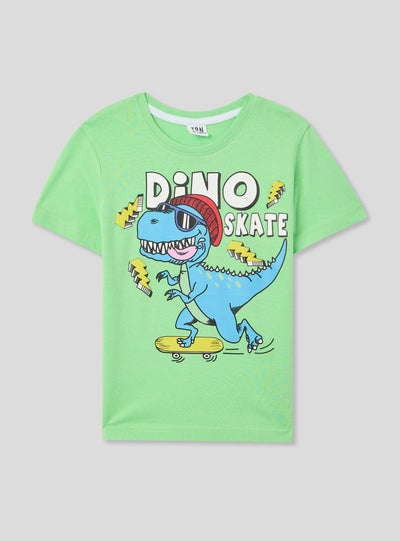 T-shirt stampa dinosauro e skateboard