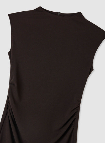Vestito smanicato con collo cratere e fondo in pizzo