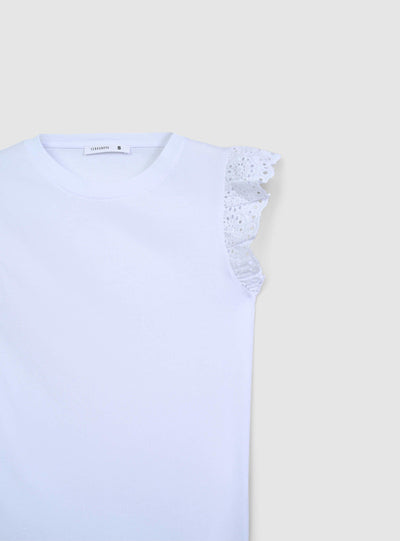 T-shirt con balze in sangallo