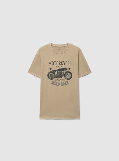 T-shirt con stampa moto effetto acid wash