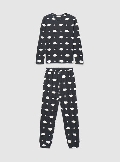 Set pigiama con T-shirt a maniche lunghe e pantaloni lunghi con stampa nuvole