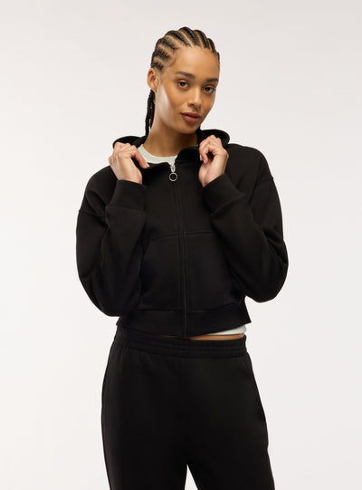 Felpa crop con zip e cappuccio