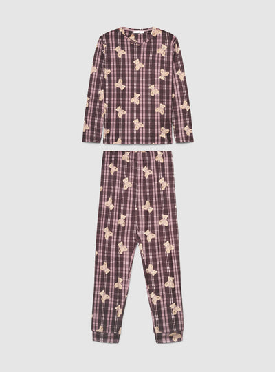 Set pigiama con stampa orsetti e motivo tartan