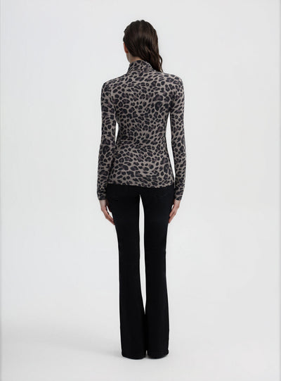 T-shirt manica lunga con stampa animalier e collo alto