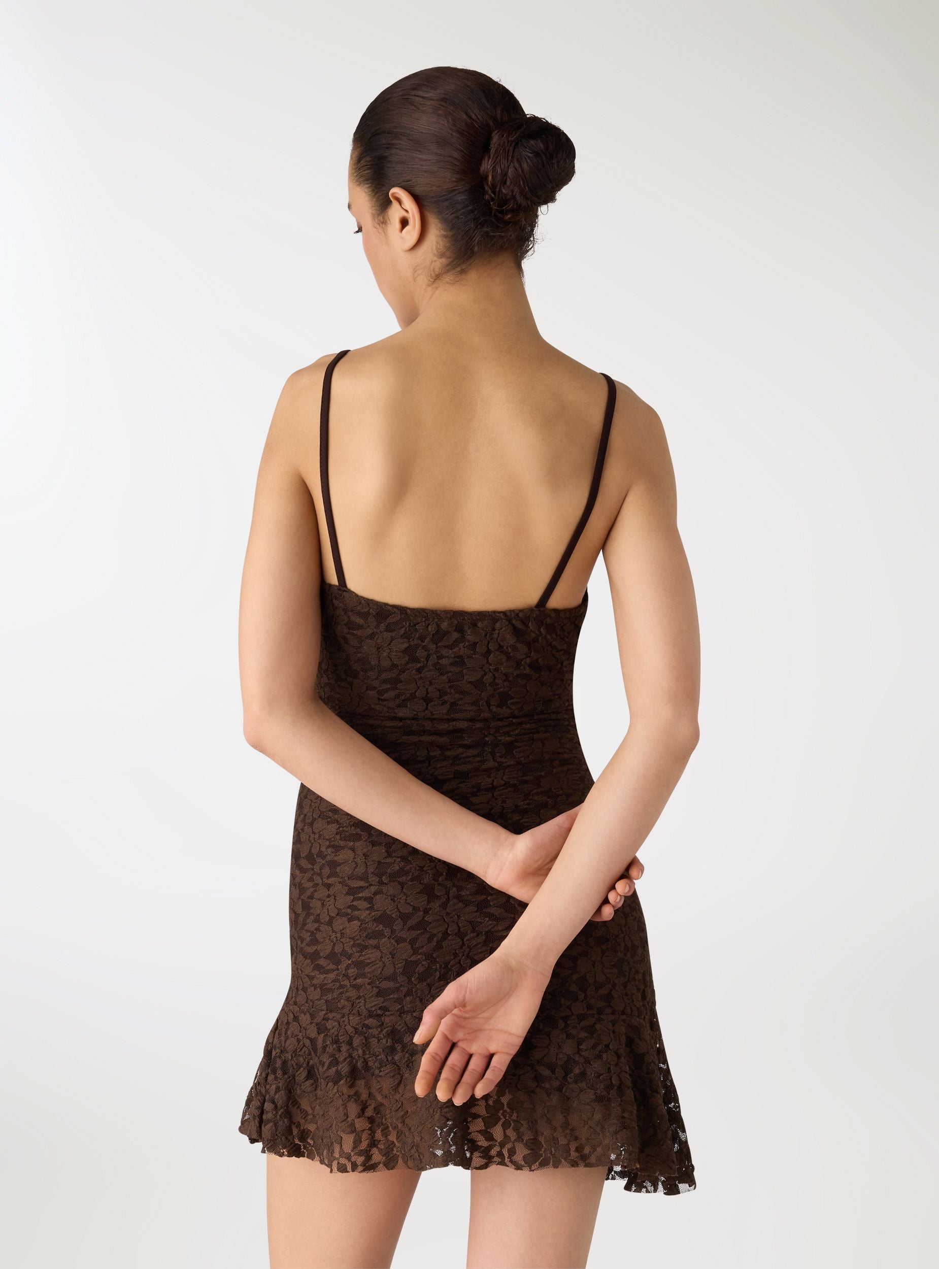 brown lace dress short One Shoulder Lace Up Corset Detail Mini Dress In Brown Lace | EGO US