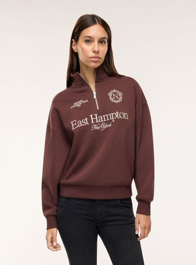 Felpa con mezza zip e ricamo college