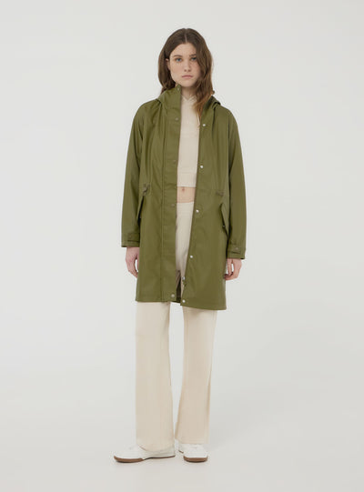 Cappotto effetto cerato con cappuccio