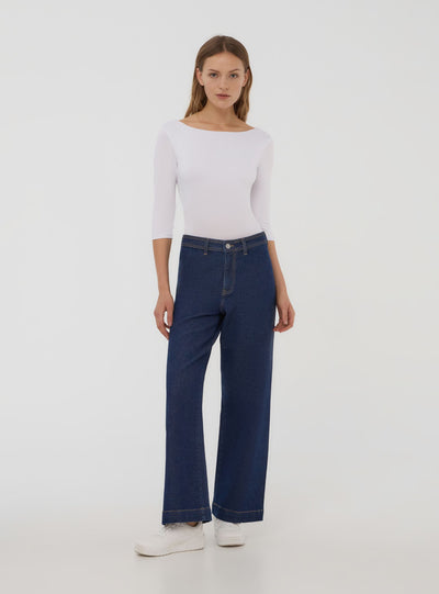 Body con scollo ampio e maniche a tre quarti