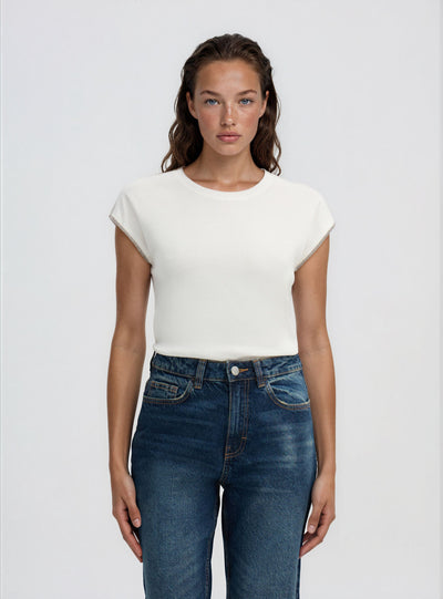 T-shirt con profili maniche strass