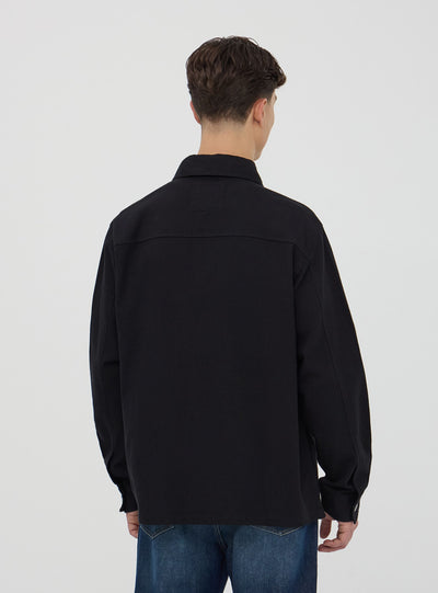 Camicia shacket in twill di cotone tinta unita
