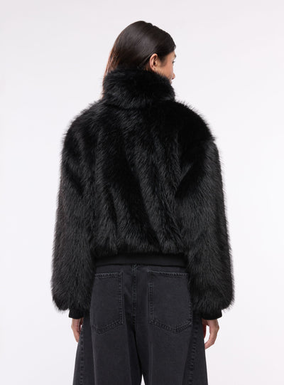 Bomber effetto pelo lungo con zip