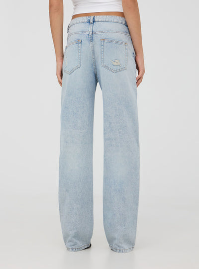 Jeans straight chiari acid wash con strappi