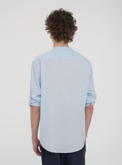 Camicia coreana in misto lino con maniche roll-up