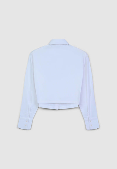 Camicia crop tinta unita in popeline