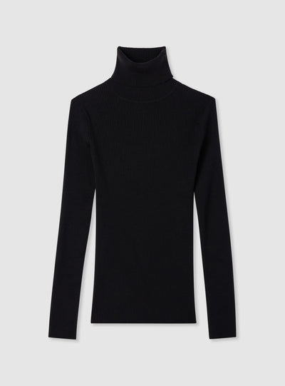 Solid colour ribbed turtleneck sweater