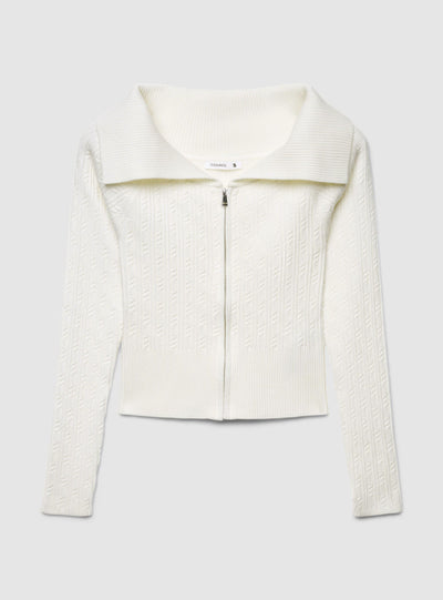 Maglia a trecce con zip e collo ampio