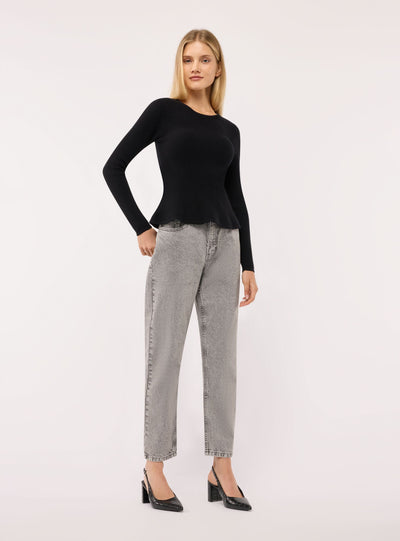 Jeans mom a vita alta a tinta unita