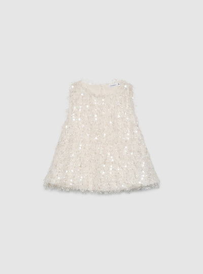 Top con paillettes e effetto piumette