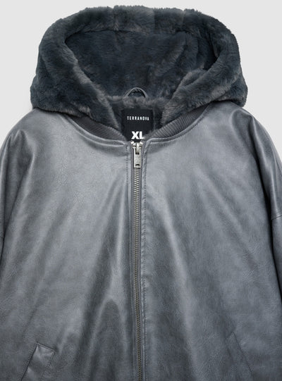 Bomber imbottito con cappuccio effetto pelle