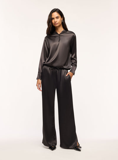 Pantaloni lunghi in satin con coulisse