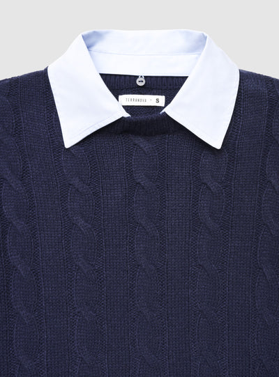 Maglia con trecce e collo camicia