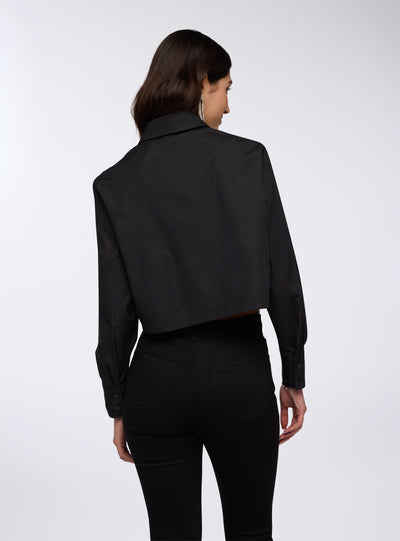 Camicia crop tinta unita in popeline